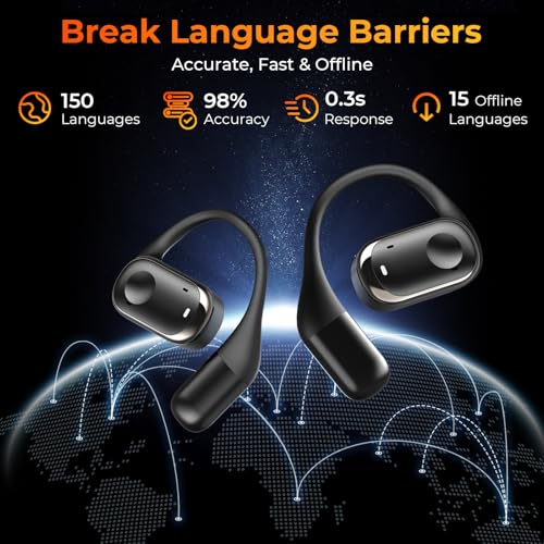 Kentfaith KI Übersetzer Kopfhörer, 3-in-1 Bluetooth 5.3 Echtzeit Übersetzungskopfhörer mit 150 Sprachen, 98% Genauigkeit, 0,3s Low Latency, Offline Sprachübersetzer für Reisen, Business, Lernen