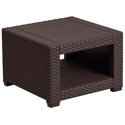 Flash Furniture Seneca Chocolate Brown Faux Rattan End Table -  DAD-SF1-S-GG