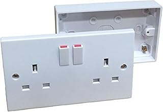 Double Wall Socket & Back Box Pattress. Twin 2 Gang Switched Plug Electrical