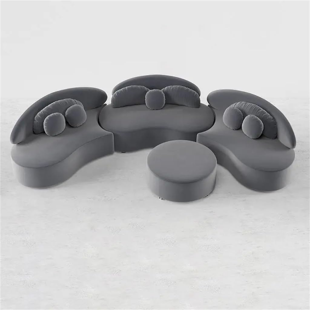 Velvet Sectional Sofa Set with Ottoman 7-Seat Curved Floor in Deep Gray