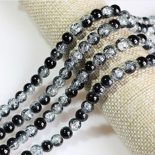 Chuxin 265pcs Crackle Crystal Glass Beads 6mm Black Round Spacer Glass Beads for Jewelry Making Crafts Crystal Beads Bulk Loose Beads for DIY Craft Earring Necklace Bracelet Jewelry