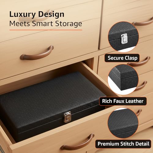 Image of amazon basics Unisex Faux Leather Watch Organiser Box with 12 Slots |Watch Organiser|33.5LX20.5BX8H cm| Black