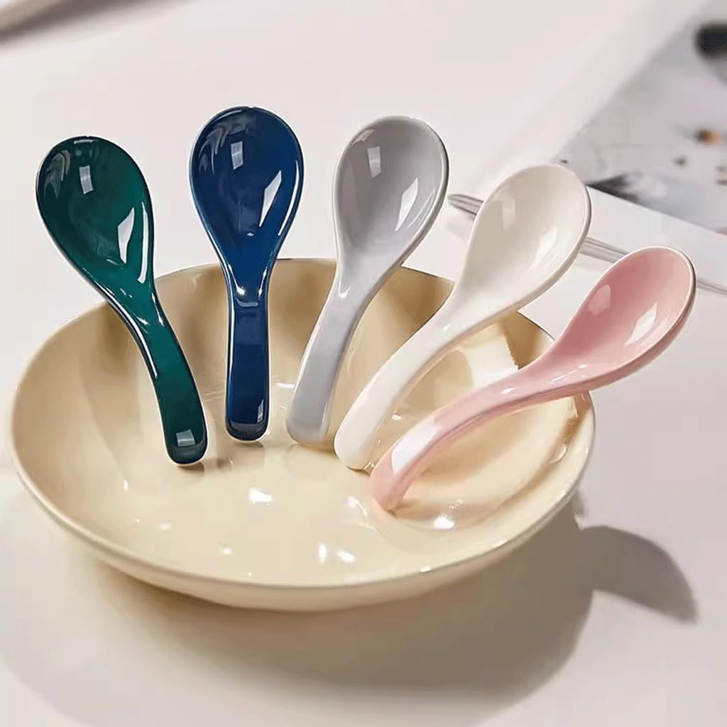 Spoons,soup spoons,Spoons for Cooking Kitchen Ceramic Spoon Household Creative Cute Small Spoon Kitchen Round Rice Spoon Porridge Spoon Table Spoon Dessert Spoon Dinner Spoon Teaspoons, Blue