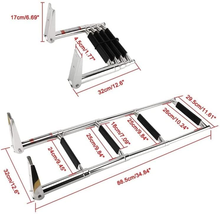 Boat Marine Ladder Stainless Steel Folding Swim Ladder with Wider Steps Telescoping Custom Swim Deck Ladder for Marine Boat Yacht