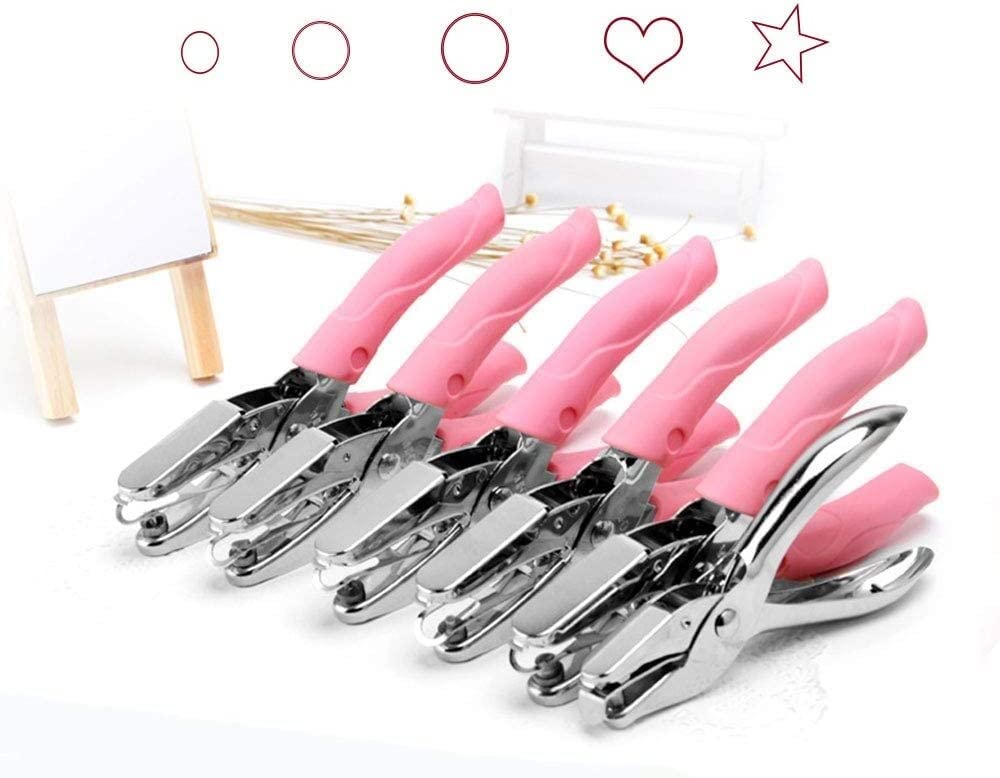 Szczypce dziurkacza, szczypce do kila 6PCS ręczny dziurkacz, sztuka DIY dziurkacz śliczny dziurkacz z różowym uchwytem metalowy perforator do domowego biura szkolnego