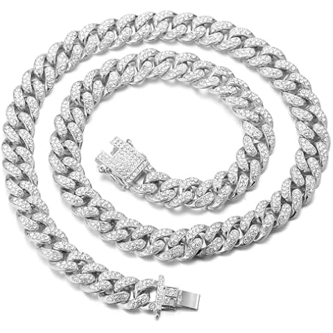 Halukakah Gold Chains for Boys - TYCOON JUNIOR - Kid's 14MM Diamond Cuban Link Chain,Platinum White Gold Plated Necklace 16",Prong Set Lab Diamonds,Fits Ages 8-16 Y/O. Comes with Giftbox Cover