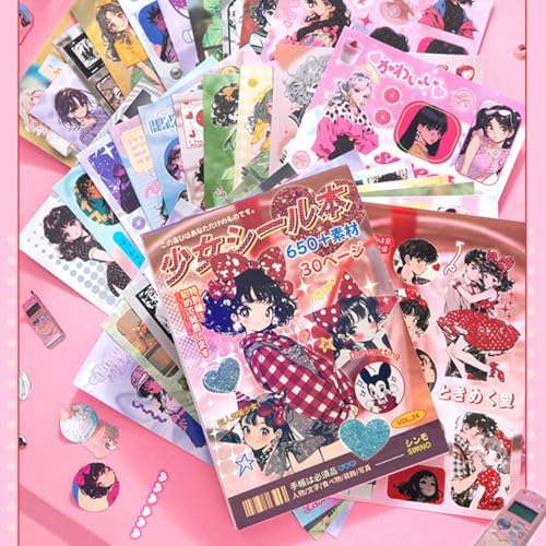Image of Girl's Japanese Retro Sticker Book, Anime Girl Theme - 650+ Cute Old Showa Style Comics Stickers, for DIY Scrapbooking Journaling Handbook Decoration