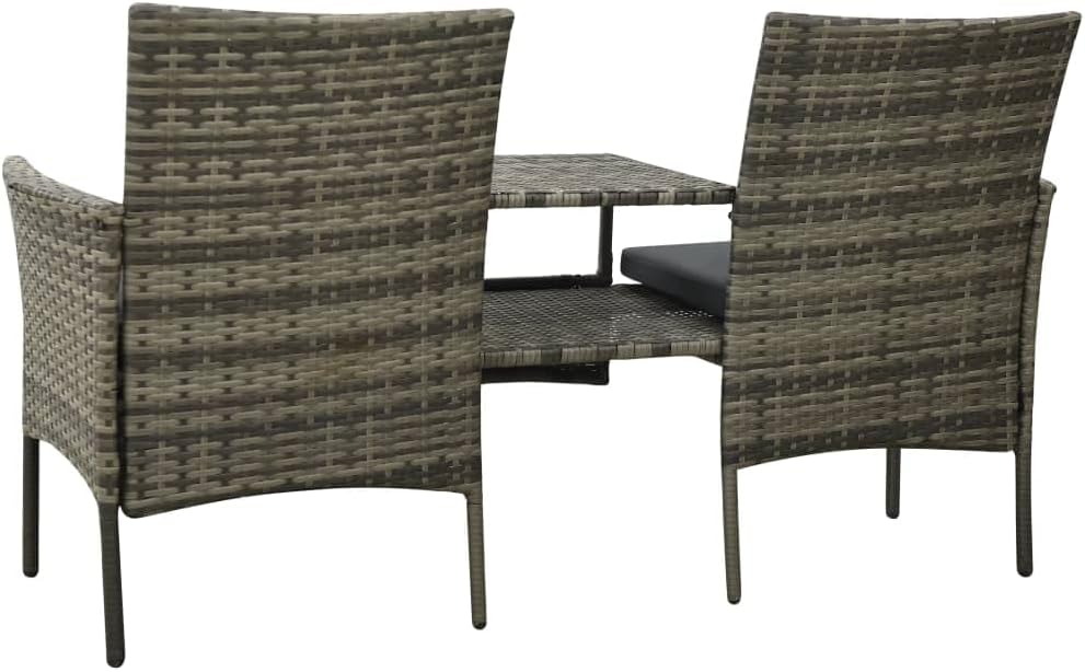 Modern Sofa,Outdoor Couch,for Porch, Garden,Backyard, Patio, Balcony,Lawn, Poolside,2-Seater Patio Sofa with Tea Table & Stools Poly Rattan Gray