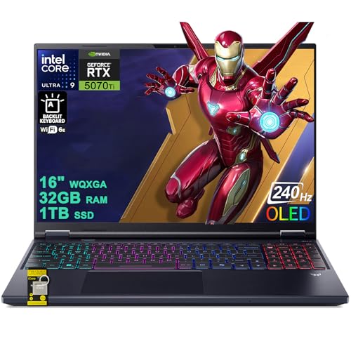 acer Predator Helios Neo 16S AI Gaming Laptop 16" 2560x1600 OLED 240Hz (100% DCI-P3 G-SYNC) Intel 24-core Ultra 9 275HX 32GB DDR5 1TB SSD GeForce RTX 5070 Ti GDDR7 (Up to 992 AI Tops) Win11 ICP Hub