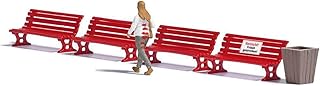 Busch 7979 HO Scale Caution! Wet Paint! - Action Set - Person Gets Paint Stripes on Outfit - Figure, 4 Benches, Trash Can; Signs with German Lettering