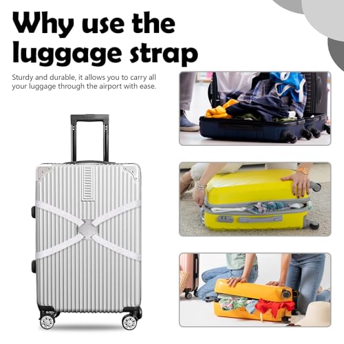 Image of Huakaile 2 Pack Luggage Straps for Suitcase, Adjustable Luggage Belt Bungees Straps with Buckle, Elastic Suitcase Straps Connectors for Travel Tie Down Backpack Bag Cruise Accessories (Silver)