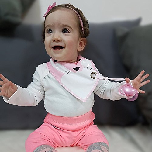 iZiv Baberos del Bebé - Paquete de 4 Diseños Pañuelo con Snaps Ajustables Clip de Chupete, TPU Impermeable Guarnición para niño 0-2 años (Color-3)
