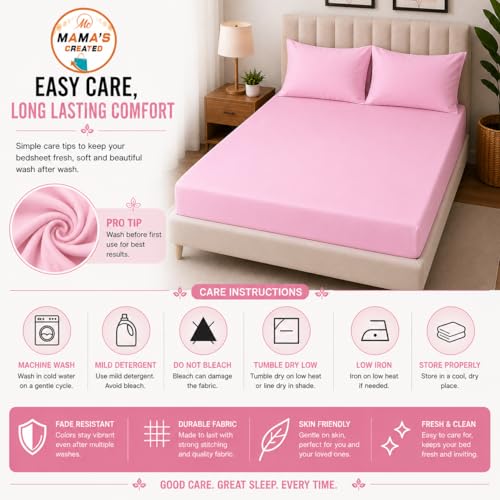 Image of Single Size Bed Sheet - 600 Thread Count Single Flat Sheet Only - Long Staple Egyptian Cotton Top Sheet Wrinkle & Fade Resistant - Baby Pink