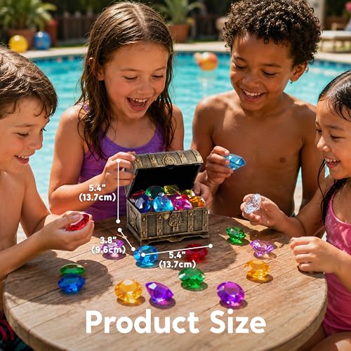 Miniatura 7 de Sloosh Juguetes De Piscina Diving Gems, 16 Grandes Diamantes De Colores Con Cofre Del Tesoro Pirata, Juguete De Buceo Para Niños Con Gemas Submarinas, Regalo De Entrenamiento De Natación