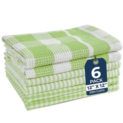 Image of LANE LINEN Premium Cotton Kitchen Dish Towels - 6 Pack Soft Absorbent Dish Cloths, Multi Purpose Cleaning Cloths, 12 inchx12 inch, Reusable Kitchen Rags - Sage Green