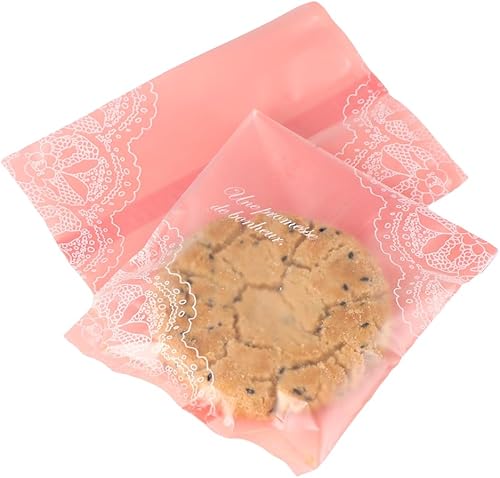100 bolsas de plástico para pastel de luna, patrón de encaje de flores gruesas, bolsas de sellado caliente, bolsas de embalaje de galletas para