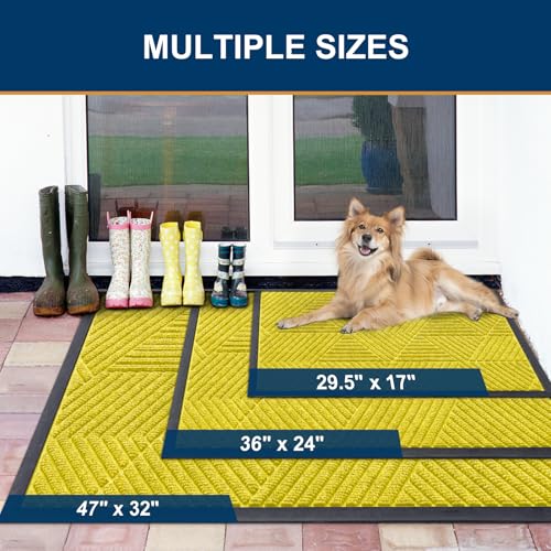 Image of Smiry Front Door Mat Outside Entrance, Low Profile Rubber Doormat, 29.5x17 | Irregular Triangle, Must- Yellow, Sturdy Heavy Duty Mat Trap Dirt and Moisture, Easy Clean for Indoor Outdoor Entry