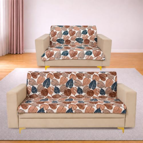 Image of Homerz Premium Printed Quilted Velvet Sofa Slip Cover Protector, Sofa Mat, Exact Size, Antislip Cover (Folia, 5 (3+2) Seater, Full)