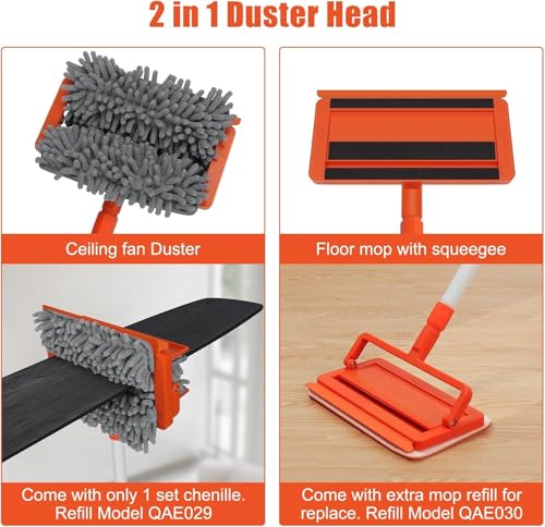 Image of MONJAY 3 in1 Fan Cleaner Duster with 159cm Extendable Long Handle for Ceiling Fan Blade,Fan Cleaning Mop with 2 Microfiber Mop Head for Dusting Ceiling Fan Washable Pads for Wipe Wall (King)