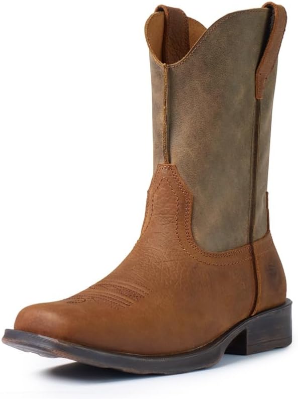 SUREWAY Western Boots - Men’s Square Toe Work Boot,Pull On Leather Wellington Boots,Durable Classic Slip Resistant Soft Toe Cowboy Boot