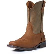 SUREWAY Western Boots - Mens Square Toe Work Boot,Pull On Leather Wellington Boots,Durable Classic Slip Resistant Soft Toe Cowboy Boot