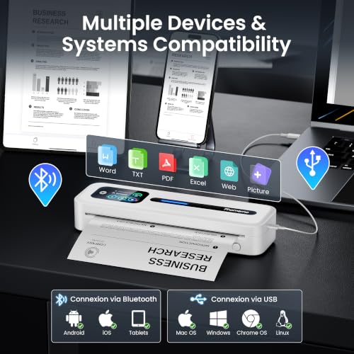 Image of Phomemo M832D Touchscreen Portable Printer Inkless Thermal Wireless Travel | 8.5 x 11 & A4 Size, 300DPI, Bluetooth Small Mobile Compact Printer for Phone /Laptop /Tablet, for Home /Car /School /Office, White