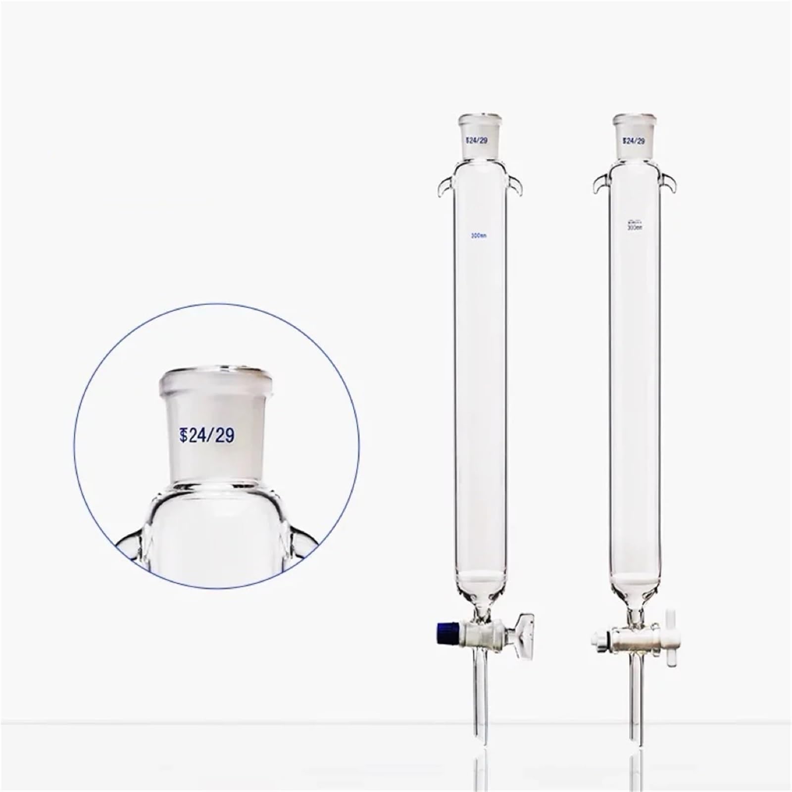 Colonna for cromatografia in vetro con anima in sabbia con bocca standard e pistone in PTFE(30x200mm(24))