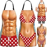 Langyiwee 2 Pack Funny Cooking Aprons for Women Men Chef Waterproof Couples Aprons with Adjustable Straps for Prank Gifts(Polka Dot,Red)