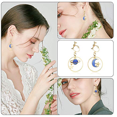 Sailimue 10 Pairs Clip On Earrings For Women Teens Dangle Earrings Clip Cute Moon And Star Earrings Non Pierced Ear Clip Set #TOP3