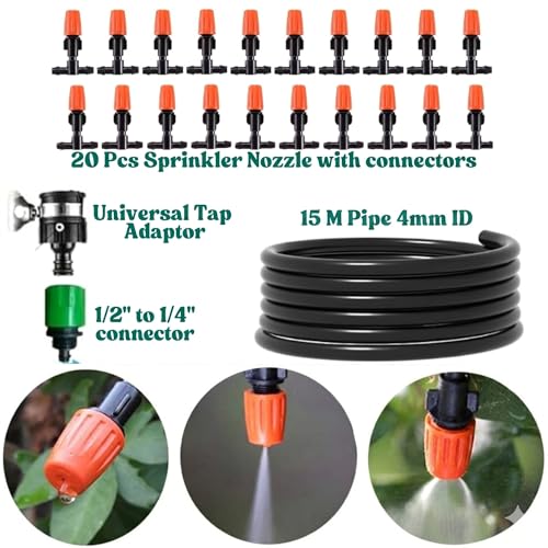 Image of JERN DIY 20 Nozzle Drip Irrigation Kit for Plants, Automatic Plant Watering System with Misting Cooling Nozzles, DIY Garden Irrigation Set for Balcony, Terrace, Lawn, Patio, Greenhouse & Outdoor Use