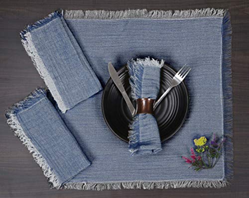 Native Fab Cloth Napkins 17X17 Inches, Double Cloth Farmhouse 100% Cotton Dinner Napkins, Set Of 6, Machine Washable Cloth Napkins, Soft Breathable Absorbent, For Dining, Kitchen, Cocktail, Blue #TOP5