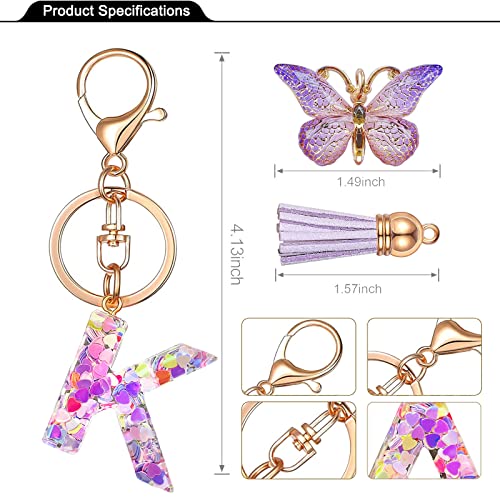 Jinguazi Initial Letter Keychains For Women Tassel Butterfly Pink Cute Car Keychain For Wallet Purses Backpack (Purple K) #TOP2