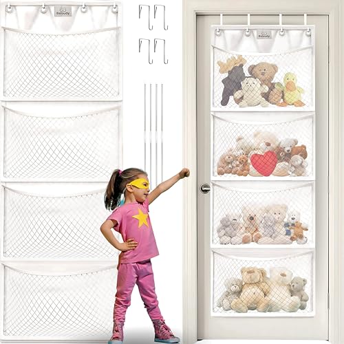 Stuffed Animal Storage – Over Door Toy Organizer for Plush, Stuffies & Soft Toys – Large Mesh Bag Hammock Hanging Storage for Girls, Boys, Toddlers, Baby Room – Space Saver Solution