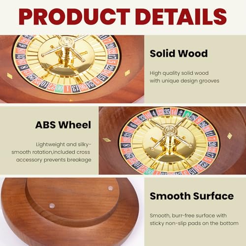 WodGod Roulette Wheel & Craps Set with Double-Sided Tabletop Layout Mat,10 Inch Premium Solid Wood Roulette Wheel, 200 Chips, Roulette Marker,Instruction Card etc.Perfect for Game Night Party - Thumbnail 5