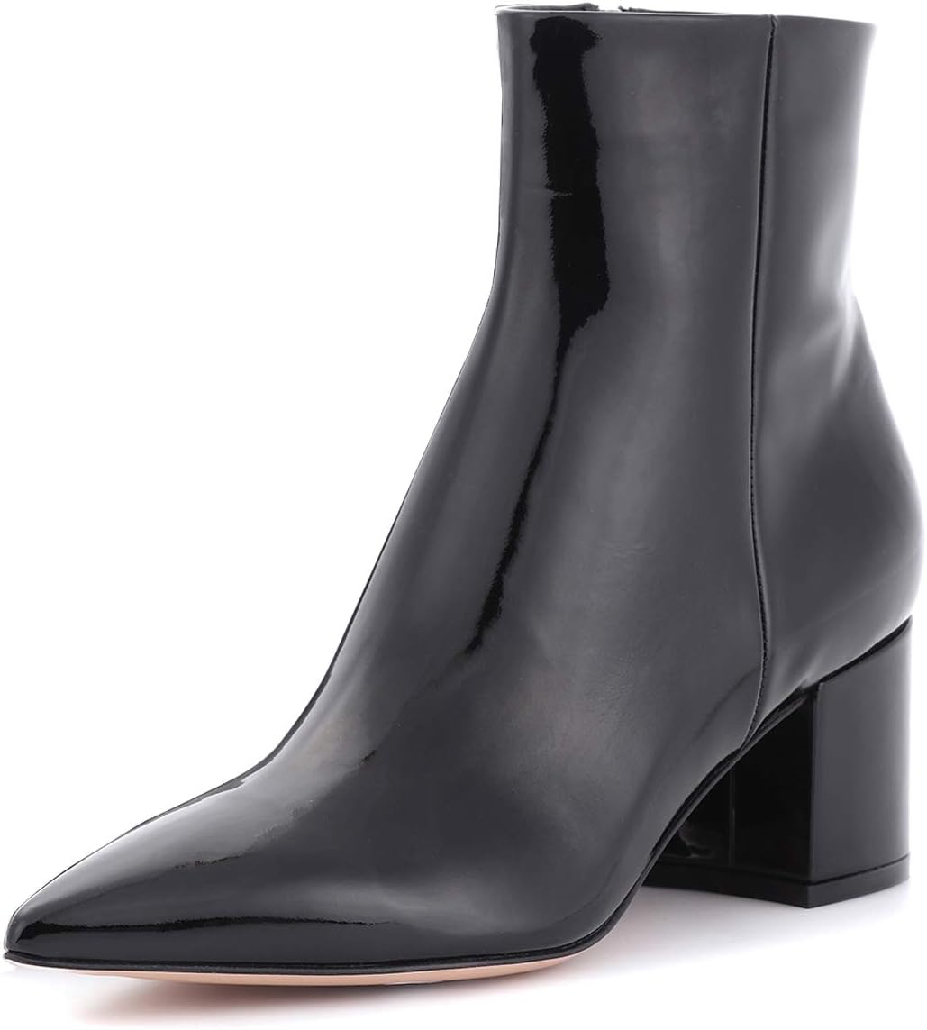 FSJ Women Dressy Pointed Toe Ankle Boots Chunky Block Heels Side Zipper Booties Formal Weddng Shoe Size US 4-15