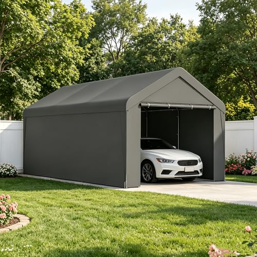 Carport, 10‘ x 20’ Heavy Duty Portable Garage All-Season Car Canopy w/Removable Sidewall &...