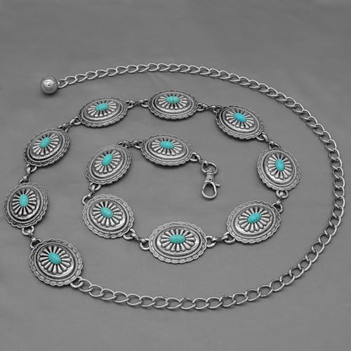 Image of Women's Concho Chain Belt Western Cowgirl Metal Waist Chain Belt for Dress