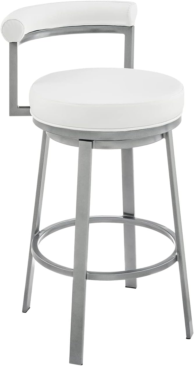 Armen Living Neura Swivel Counter or Bar Stool in Cloud Finish with White Faux Leather Bar Height Cloud Finish White