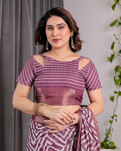 Image of ALMAARI FASHION Handloom Cotton Linen Saree for Women with Floral Printed Design and Tassel Pallu, Traditional Ethnic Lightweight Saree for Daily Office Festive with Blouse Piece