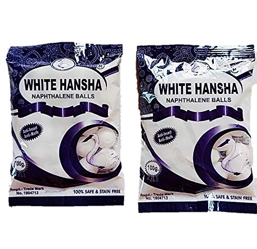 HANSHA White Colour Napthalene Balls (100 gm X 2, Pack of 2) 100% Stain Free