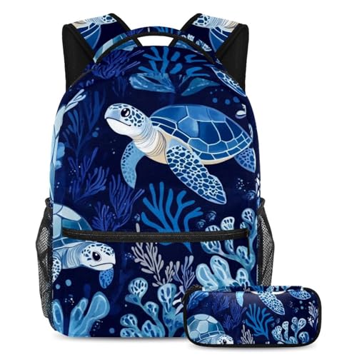 Cartable tortue sous-marine bleu grand format pour soulager le dos de l'enfant