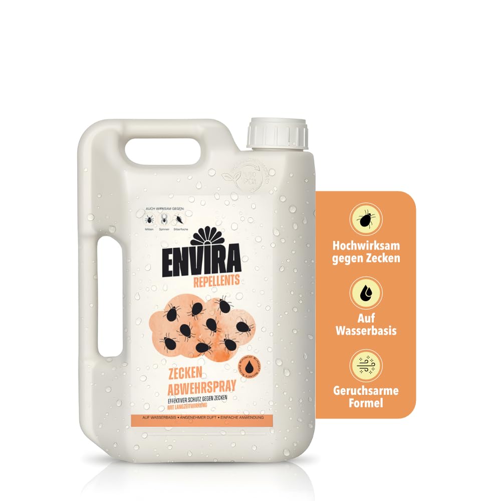 Envira Zecken Abwehrspray 2 Liter - Effektiver Zeckenschutz - Spray mit Langzeitwirkung zum Zecken fernhalten - Mittel gegen Zecken in der Wohnung - Effektives Zeckenmittel