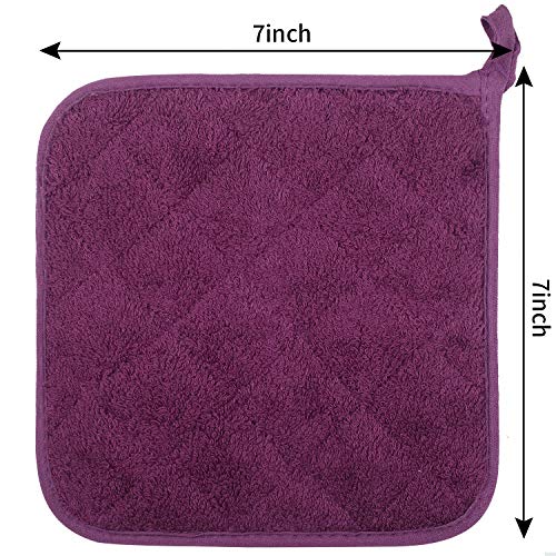 100% Cotton Kitchen Everyday Basic Terry Pot Holder Heat Resistant Coaster Potholder For Cooking And Baking Set Of 5 Grape #TOP2