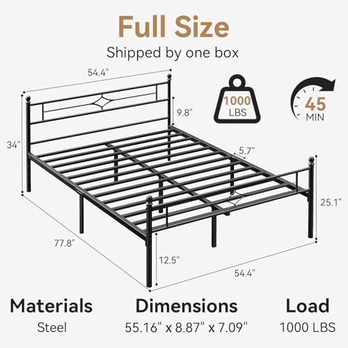 Image of Nelaukoko Full Metal Bed Frame with Headboard and Footboard, Platform Bed Frame Full Size with Storage Underneath, Strong Metal Slats Support, No Box Spring Needed, Easy Assembly, Black