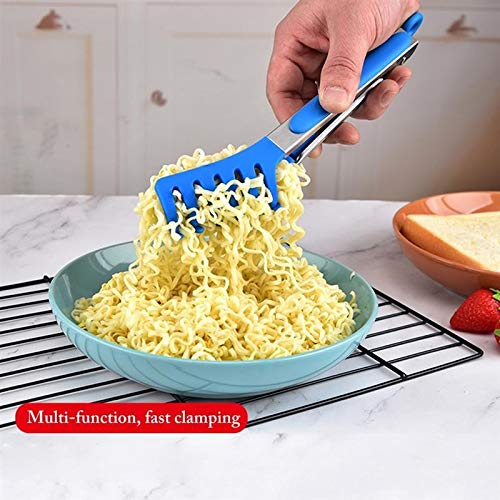 Pinza da Cucina Pinza per Alimenti in Acciaio Inossidabile può Essere Utilizzata in Cucina Pinza per Pasta Pinza per Spaghetti Punta in Silicone (Blu)