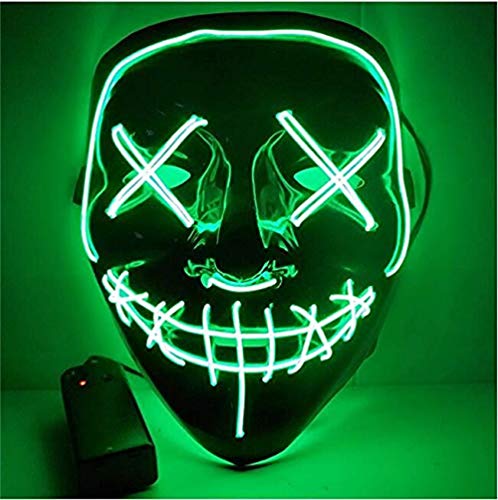 Kaliwa Masque LED Halloween Purge Masques élection en Lumière LED Masque pour Halloween Festival Cosplay Costume Décorations de Fête, Alimenté par Batterie (Vert)