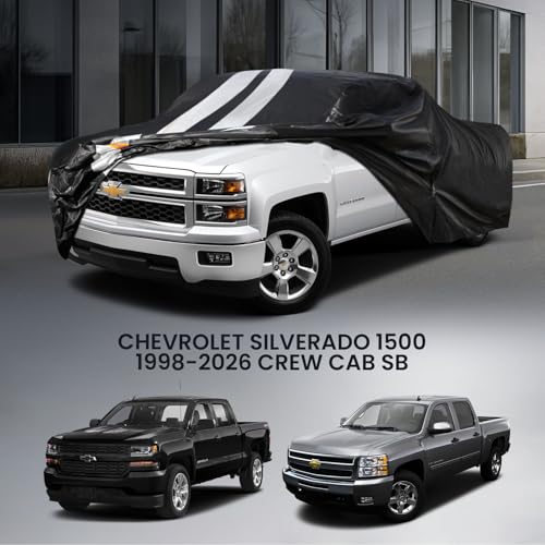 Image of Chevrolet Silverado 1500 Truck Cover Custom Fit 1998-2026 Crew Cab Short Bed(5.7'-5.8') With Door Zipper, 10 Layer Pickup Truck Cover Waterproof All Weather, Car Tarp for Wind Dust Sun etc Protection.