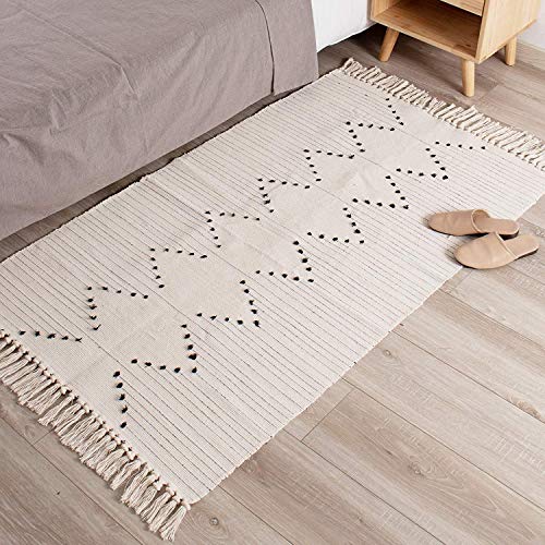 hi-home Teppich für Wohnzimmer, Boho Baumwolle Gewebte Teppiche Waschbar Badteppich Läufer mit...