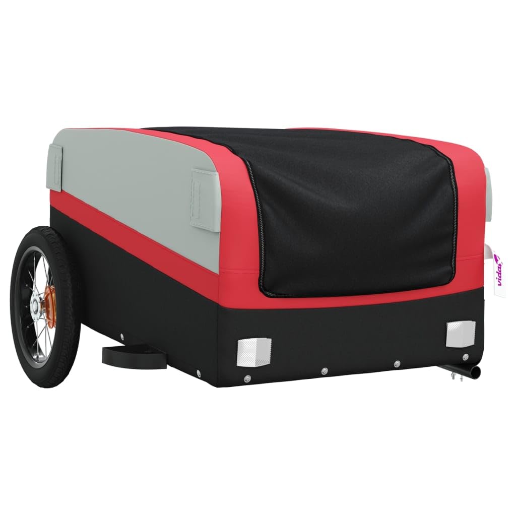 Przyczepa rowerowa, czarna, czerwona, z żelaza, nośność 30 kg, z dyszlem, fotelik dla dzieci, do transportu bagażu, nadaje się do sprzęgła rowerowego, w podróży, na zewnątrz, na co dzień