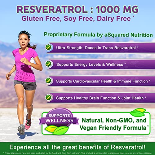 Asquared Nutrition 100% Natural Resveratrol - 1000Mg Per Serving Max Strength (180 Capsules) Antioxidant Supplement thumb #1